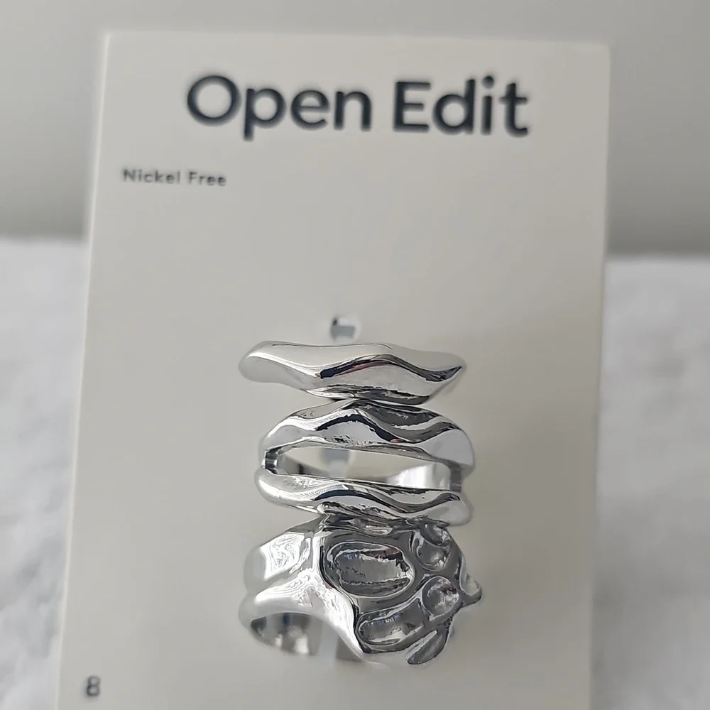 NWT Open Edit Set Of 3 Molten Rhodiun Rings Size 8 Silver - Picture 4 of 12